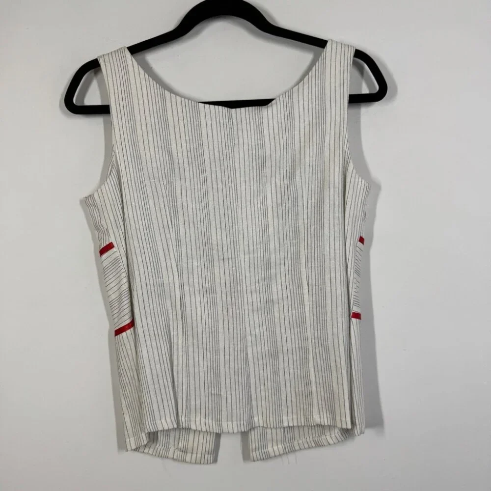 Zino Jordan White Pinstripe Linen Vest Red Tie Detail Size 48 EU Chic Top - Picture 7 of 10